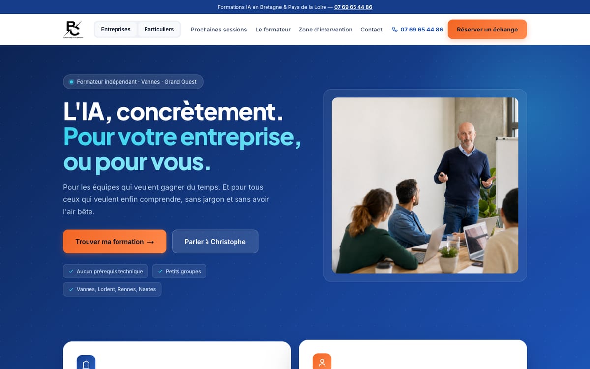 Capture d'écran du site Formations-IA44 — Artificial intelligence training
